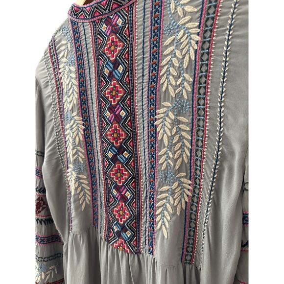 Johnny Was Ellie 100% Silk Boho Embroidered Wide Hem Dress Size XS - Picture 15 of 15